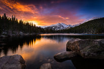 Bear Lake, Longs Peak, sunrise, clouds, pink, Longs Peak