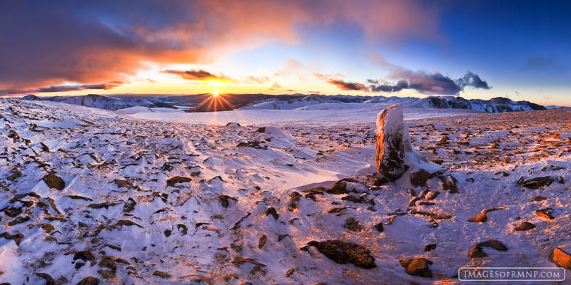 sunset, tundra, snow, cold, panorama
