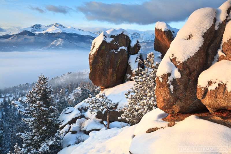 clouds, longs peak, snow, estes park photo