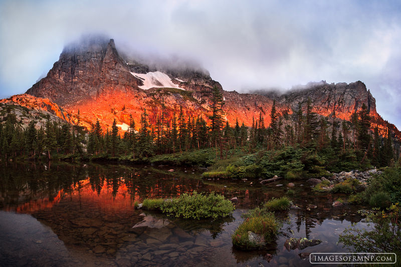 notchtop, gabletop, lake helene, alpenglow, clouds, reflecti