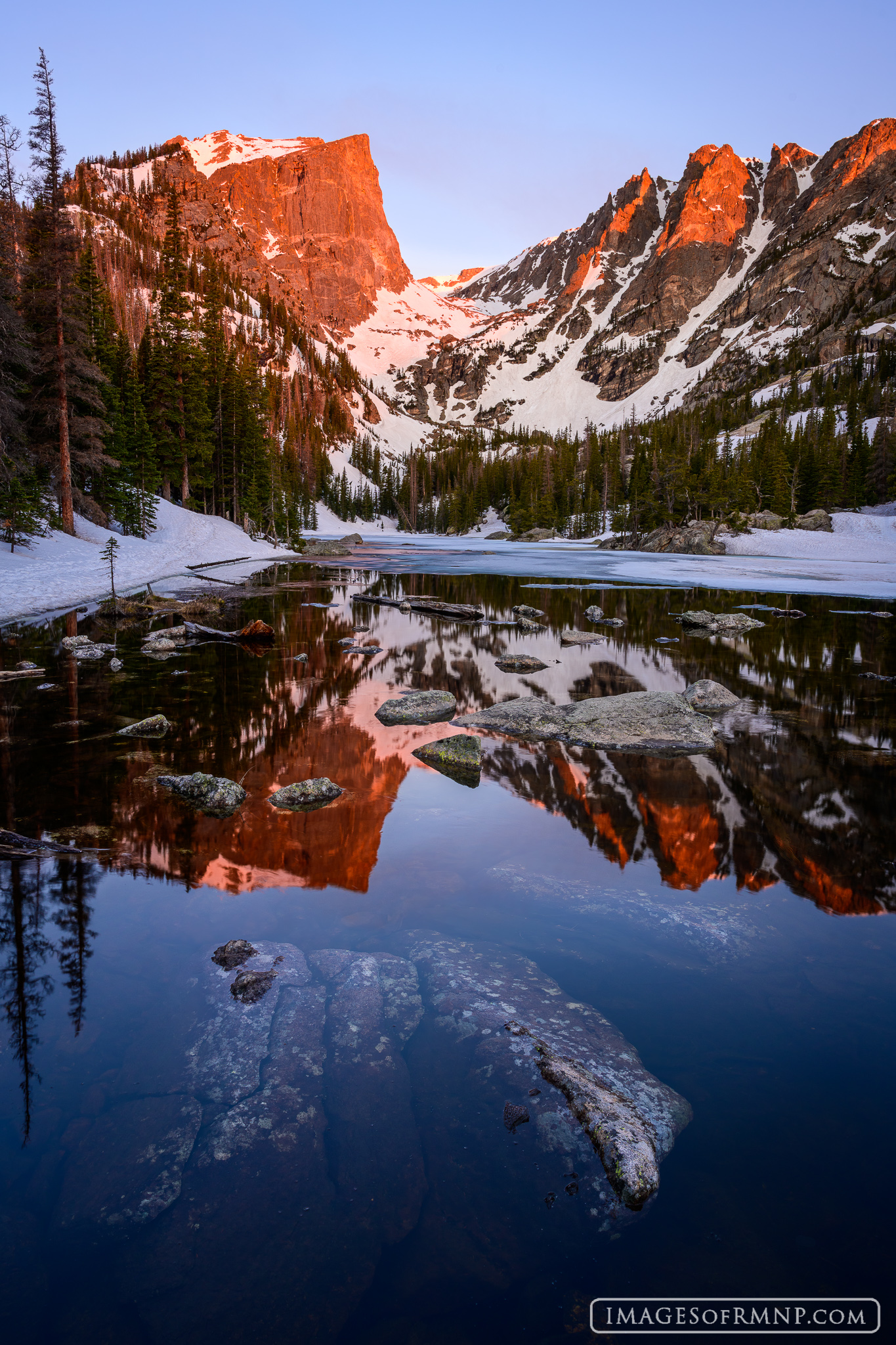 A delightful May morning at Dream Lake in Rocky Mountain National Park. The ice was finally melting off of the lake after a long...